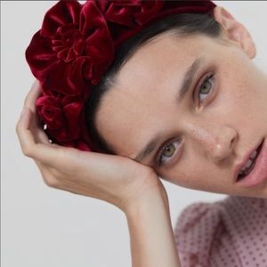 ZARA Burgundy Velvet Floral Headband